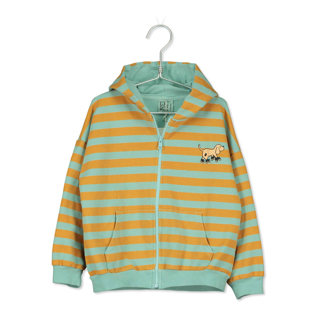 LotieKids Seagreen Stripes+Dog Embroidery Hooded Sweatshirt