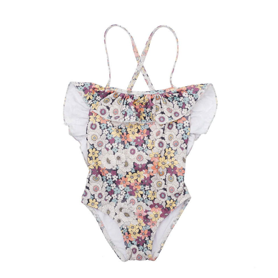 Tocoto Vintage Pink Fluor Flowers Baby Swimsuit