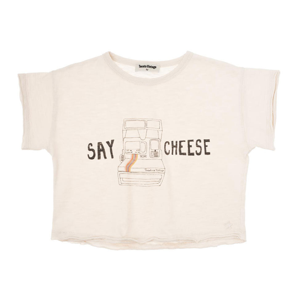 Tocoto Vintage Off-White Say Cheese Polaroid Kid Girl T-Shirt