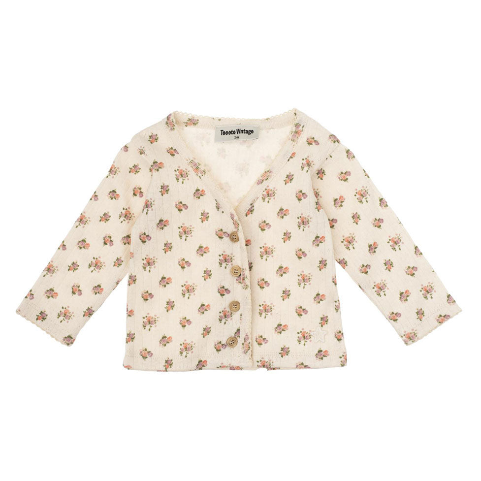 Tocoto Vintage Off-White Baby Openwork Cardigan With 
Flower Print