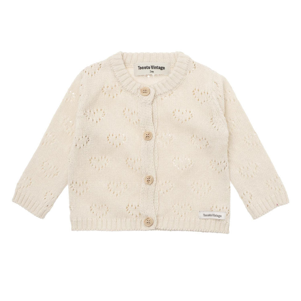 Tocoto Vintage Off-White Baby Knitted Openwork Heart Cardigan