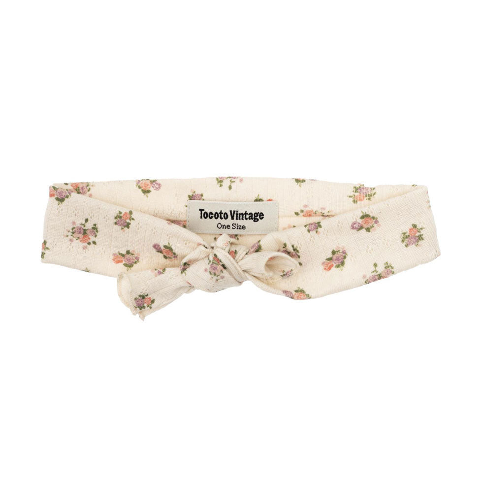 Tocoto Vintage Off-White Ribbed Flowers Headband