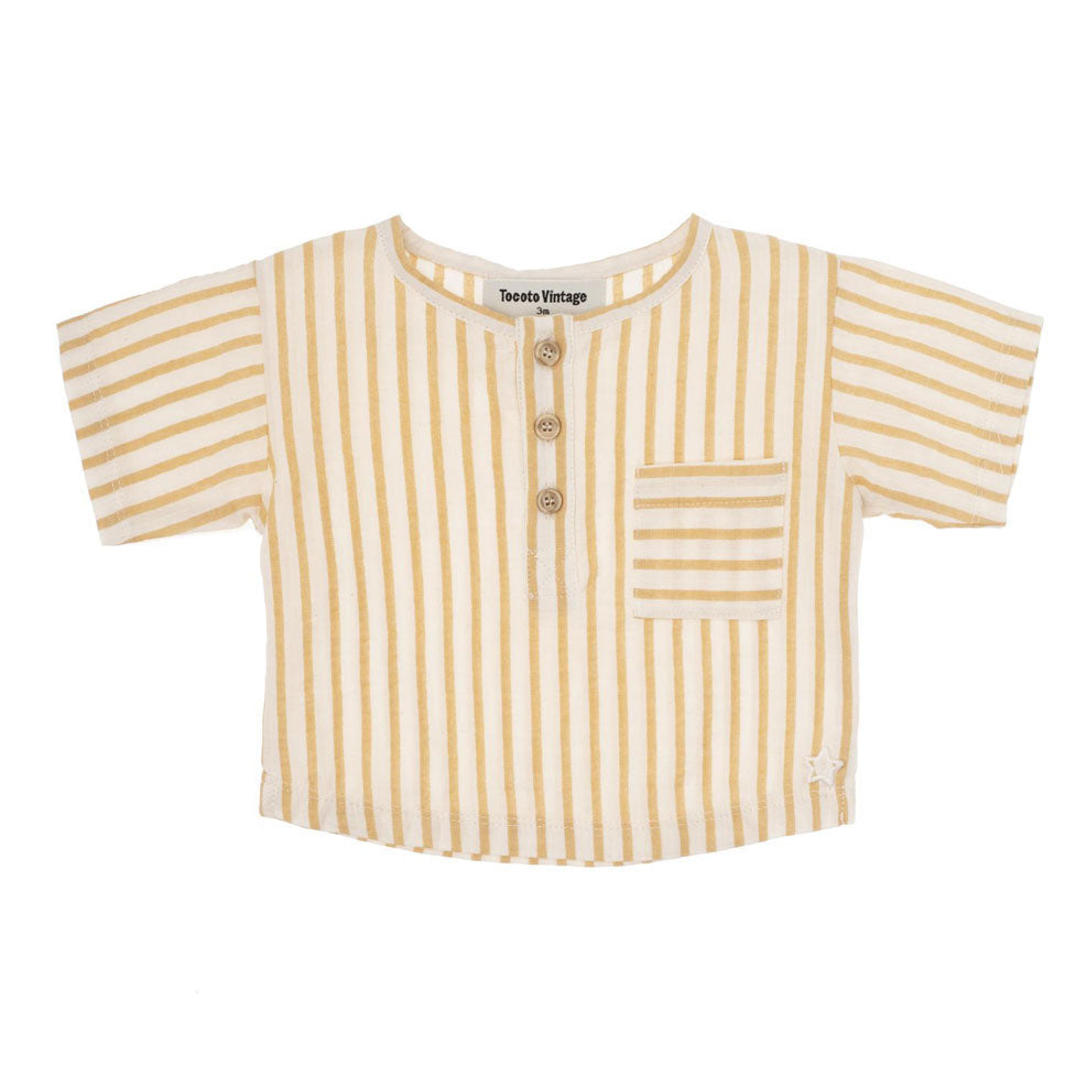Tocoto Vintage Yellow Short Sleeve Stripped Baby 
Shirt