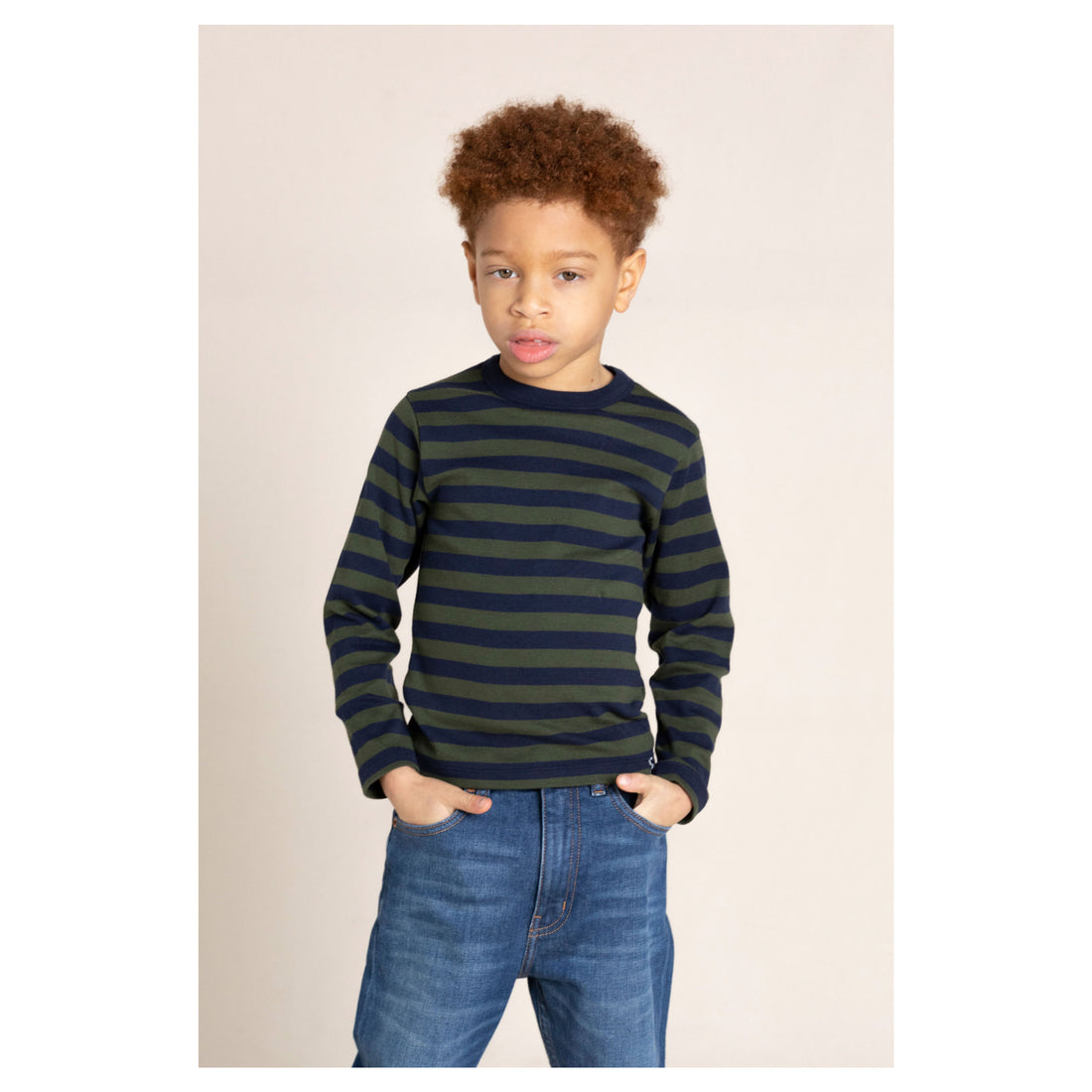 Finger in the Nose Sailing Navy / New Khaki Stripes Long Sleeve T-Shirt