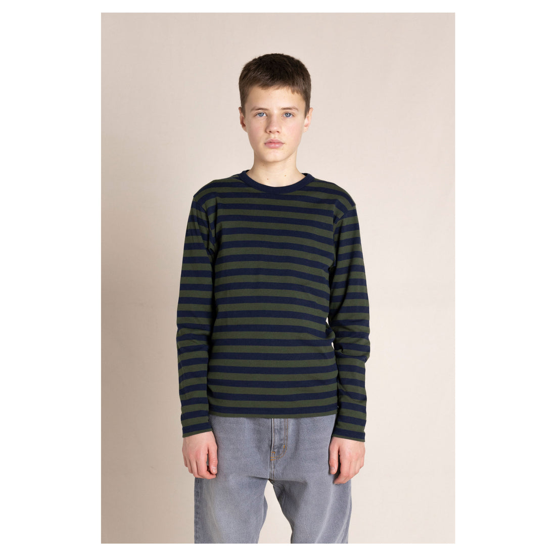 Finger in the Nose Sailing Navy / New Khaki Stripes Long Sleeve T-Shirt