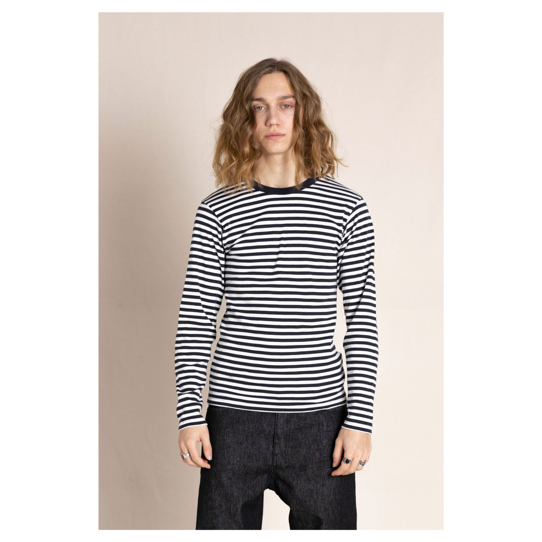 Finger in the Nose Sailing Winter Black / Ecru Stripes Long Sleeve T-Shirt
