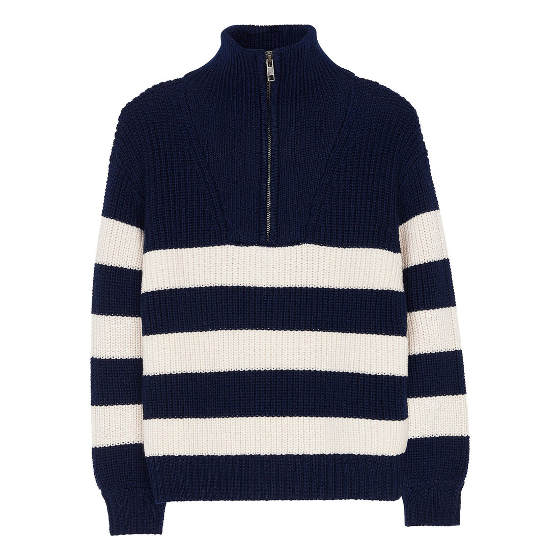 Finger in the Nose Sasha Navy/Ecru Stripes Half Zipped Jumper