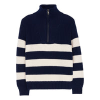 Finger in the Nose Sasha Navy/Ecru Stripes Half Zipped Jumper