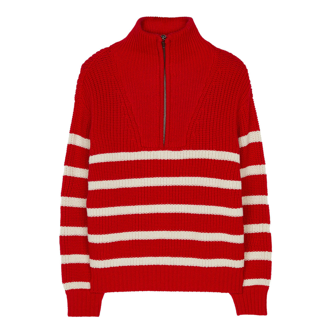 Finger in the Nose Sasha Red/Ecru Stripes Half Zipped Jumper