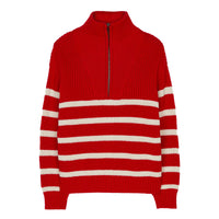 Finger in the Nose Sasha Red/Ecru Stripes Half Zipped Jumper