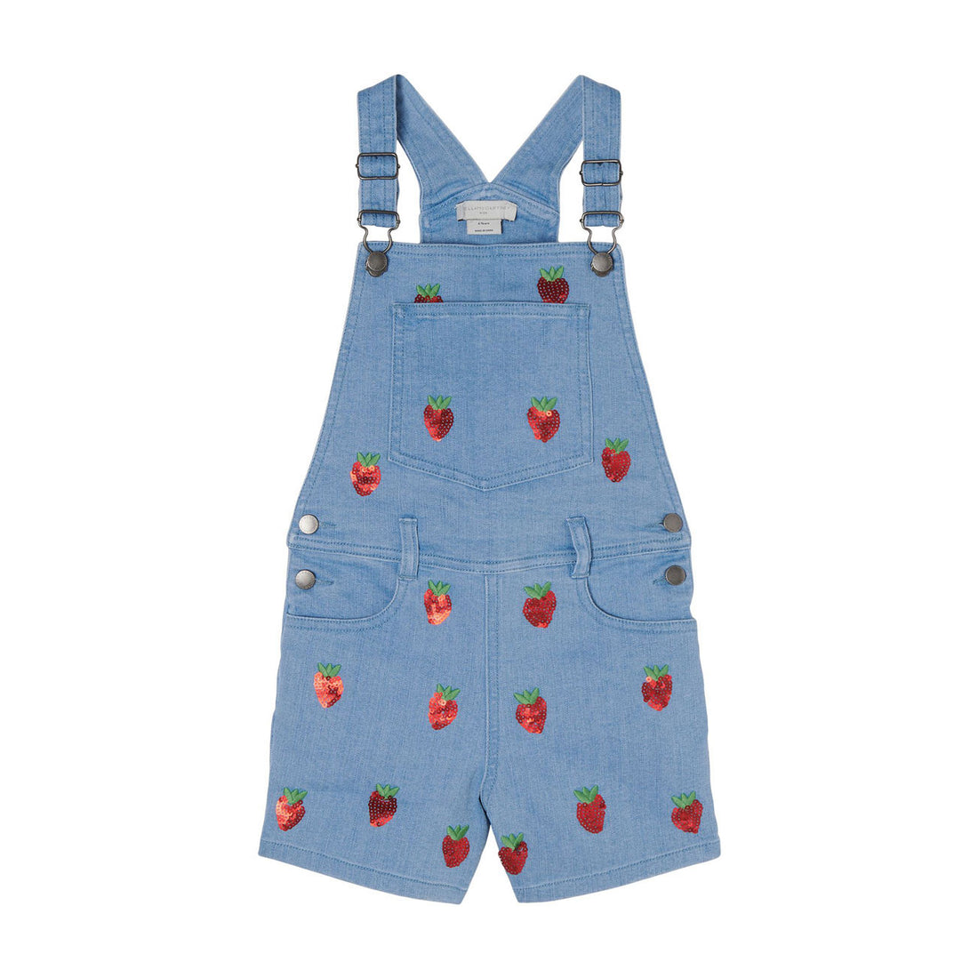 Stella McCartney Strawberry Embroidered Denim Romper