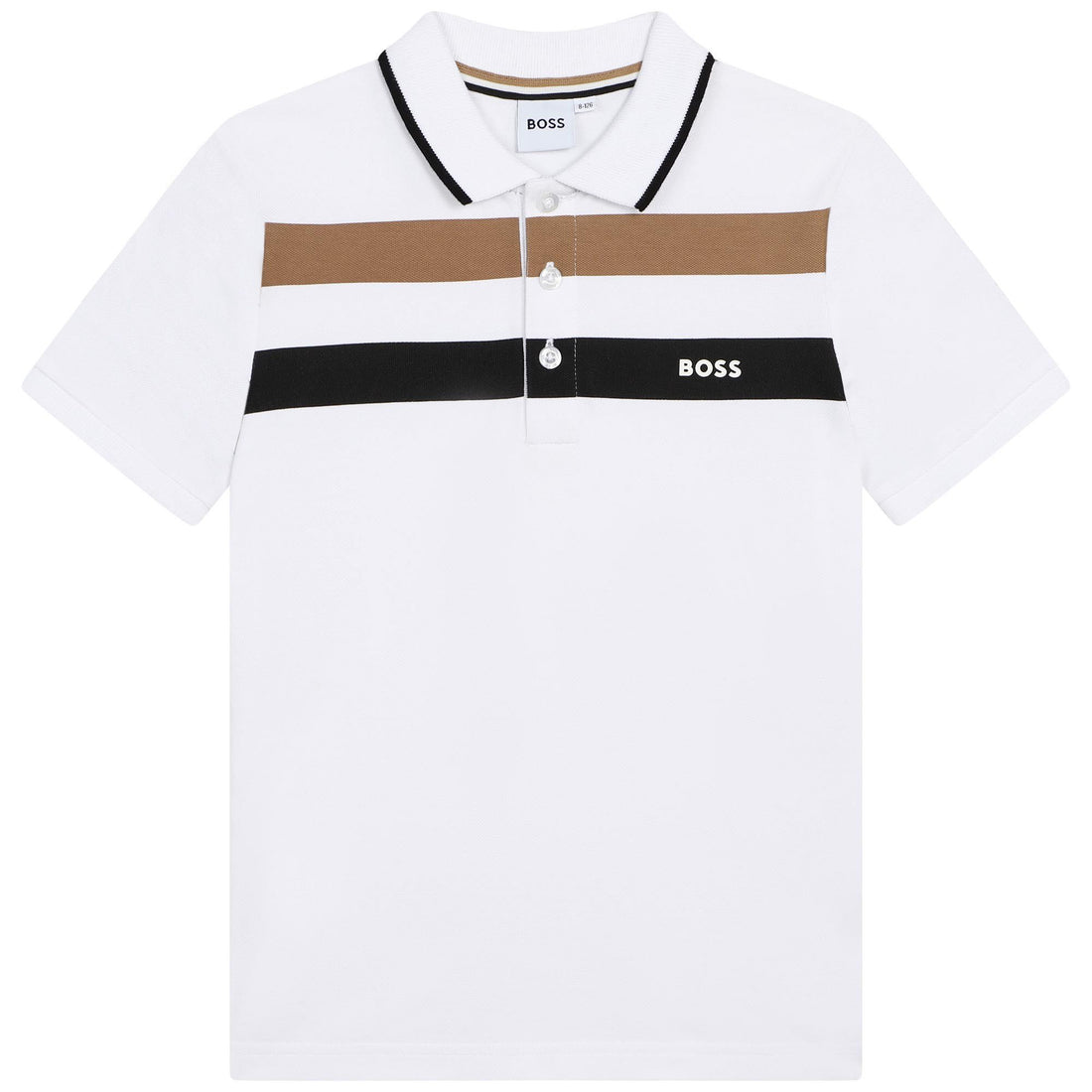 Hugo Boss White Chest Striped Short Sleeve Polo