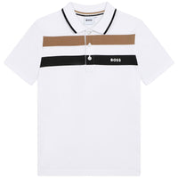Hugo Boss White Chest Striped Short Sleeve Polo