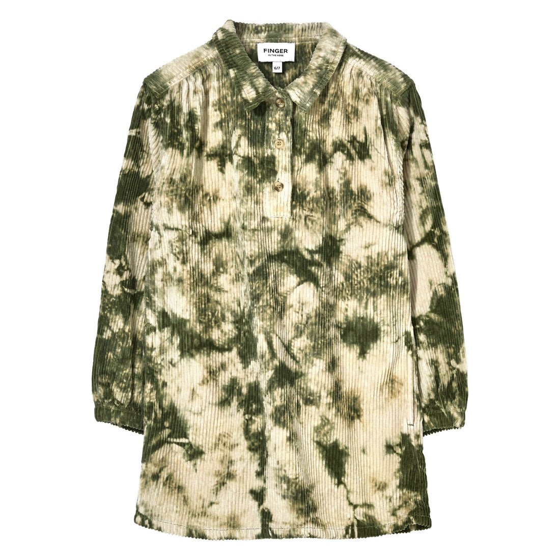 Finger in the Nose Light Khaki Tie Dye Corduroy Long Sleeve Dress