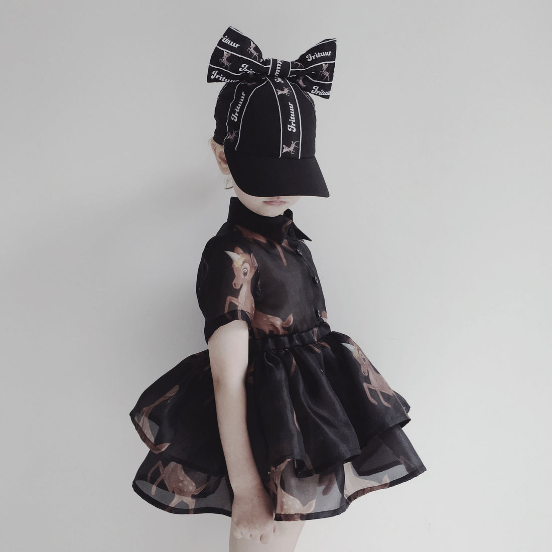 Caroline Bosmans Black Deer Unicorn Organza Dress