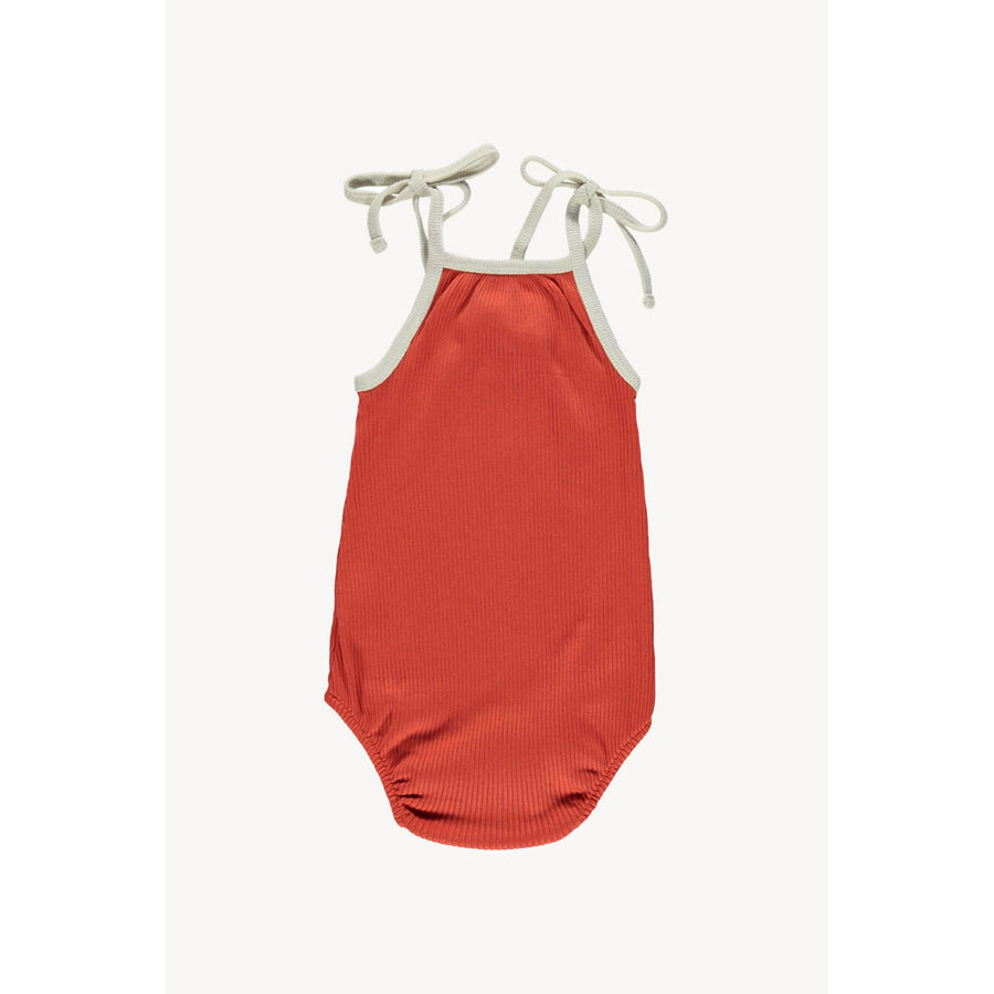 Fin and Vince Brick Red Bubble Tie Onesie