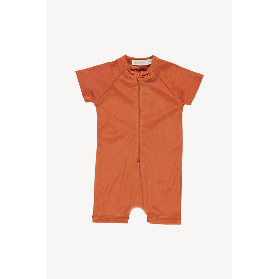 Fin and Vince Terracotta Ribbed Onepiece Swimmer
