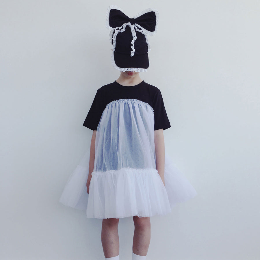 Caroline Bosmans White + Black Oversized Tulle Dress
