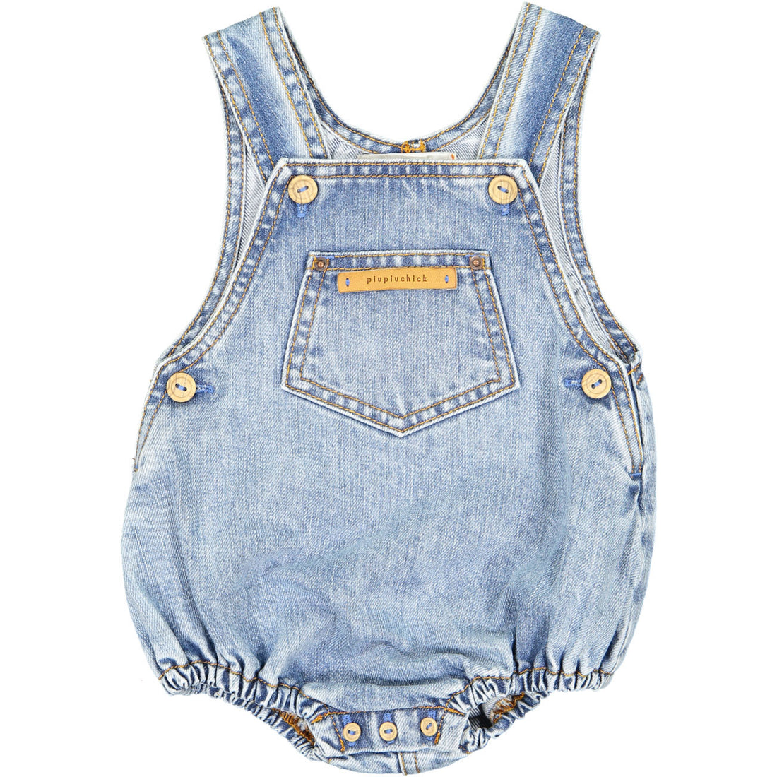 Piupiuchick Light Blue Washed Denim Romper