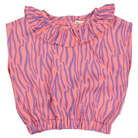 Piupiuchick Pink Animal Print Sleeveless Collar Blouse