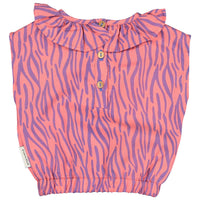 Piupiuchick Pink Animal Print Sleeveless Collar Blouse