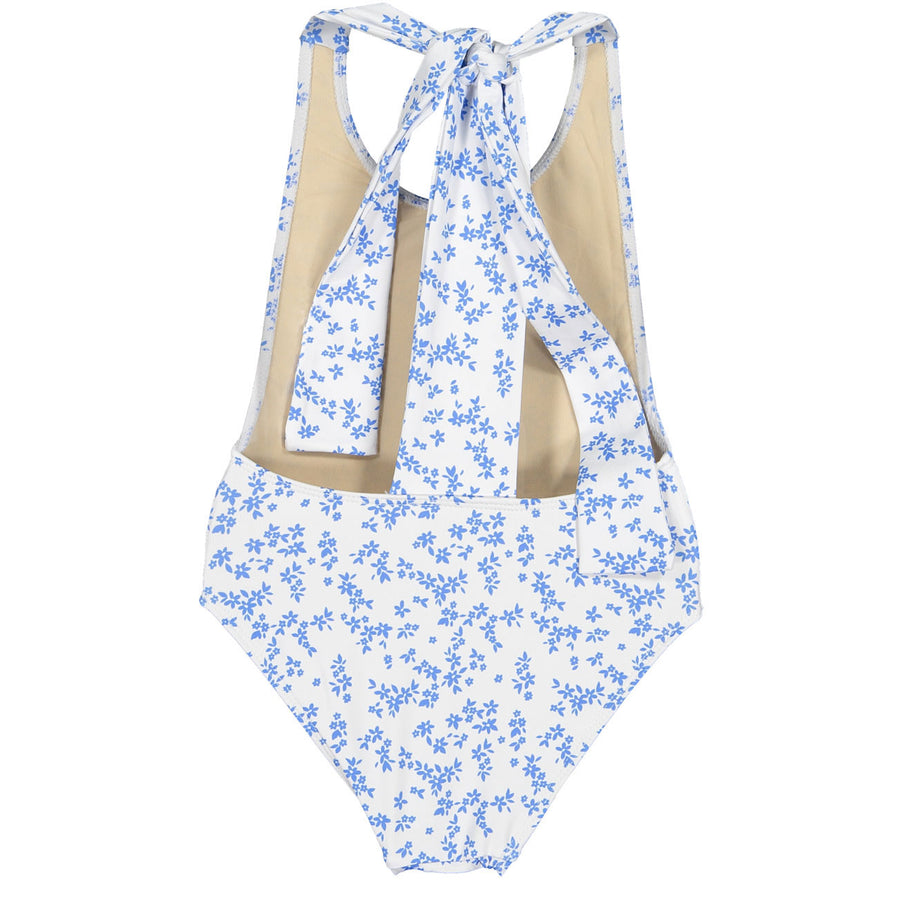 Piupiuchick White Little Flower Back Bow Swimsuit