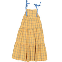 Piupiuchick Orange Checkered Long Layered Dress