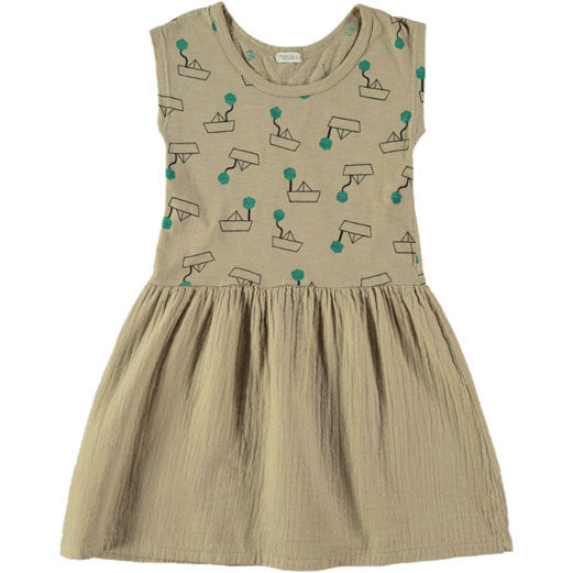 Picnik Camel Sailboat Print Dress