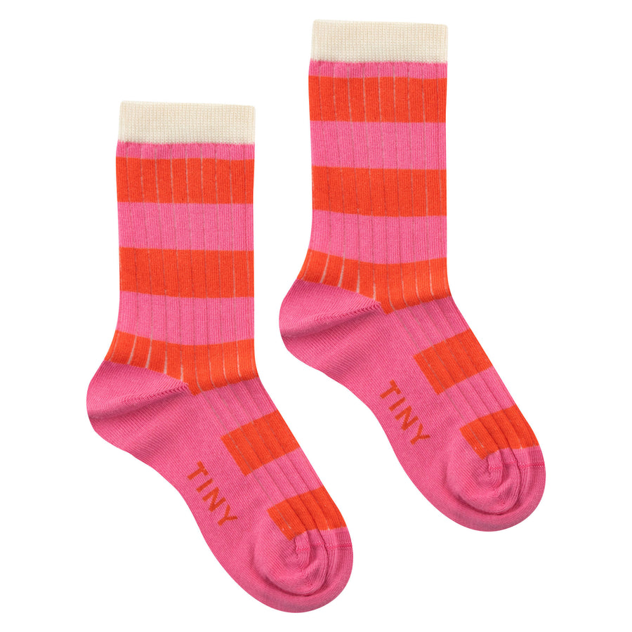 Tiny Cottons Gardenia/Summer Red Big Stripes Medium Socks