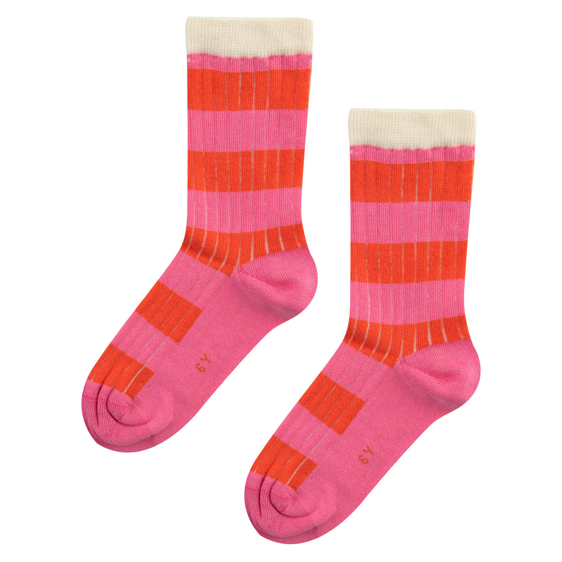Tiny Cottons Gardenia/Summer Red Big Stripes Medium Socks