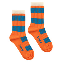 Tiny Cottons Tangerine/Lapis Blue Big Stripes Medium Socks