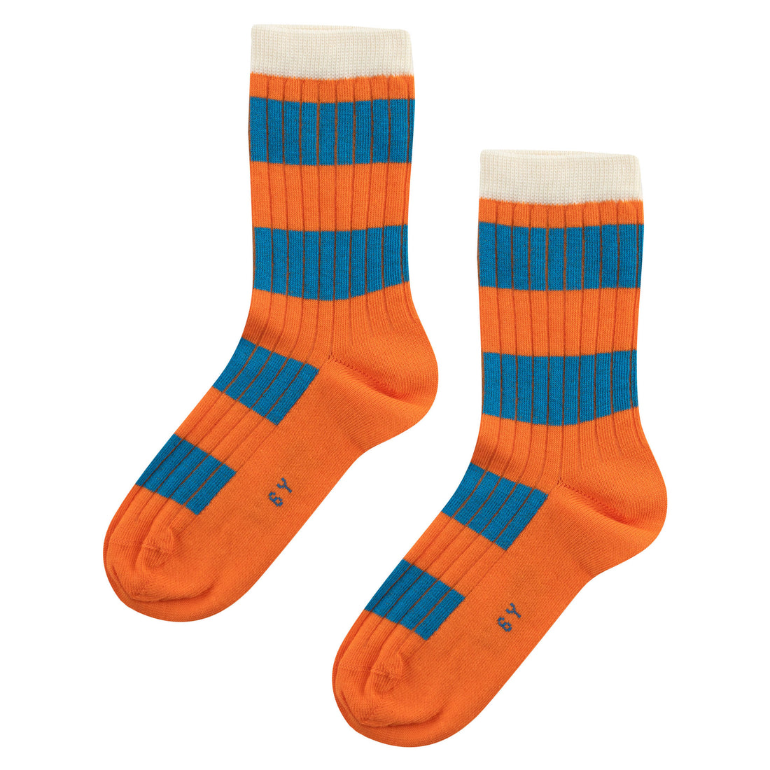 Tiny Cottons Tangerine/Lapis Blue Big Stripes Medium Socks