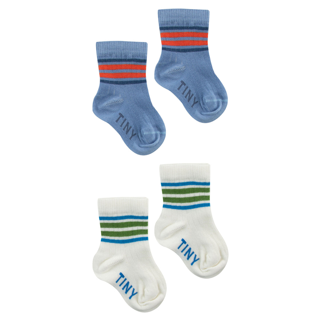 Tiny Cottons Off-White/Lilac Blue Stripes Medium Pack Socks