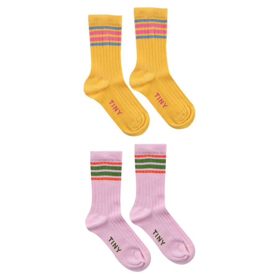 Tiny Cottons Light Violet/Yellow Stripes Medium Pack Socks