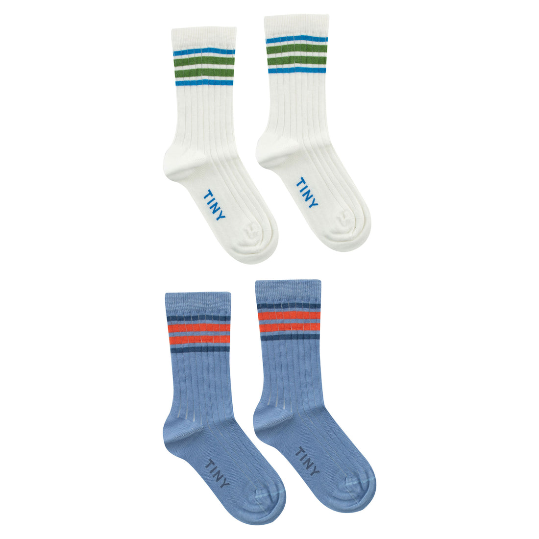 Tiny Cottons Off-White/Lilac Blue Stripes Medium Pack Socks
