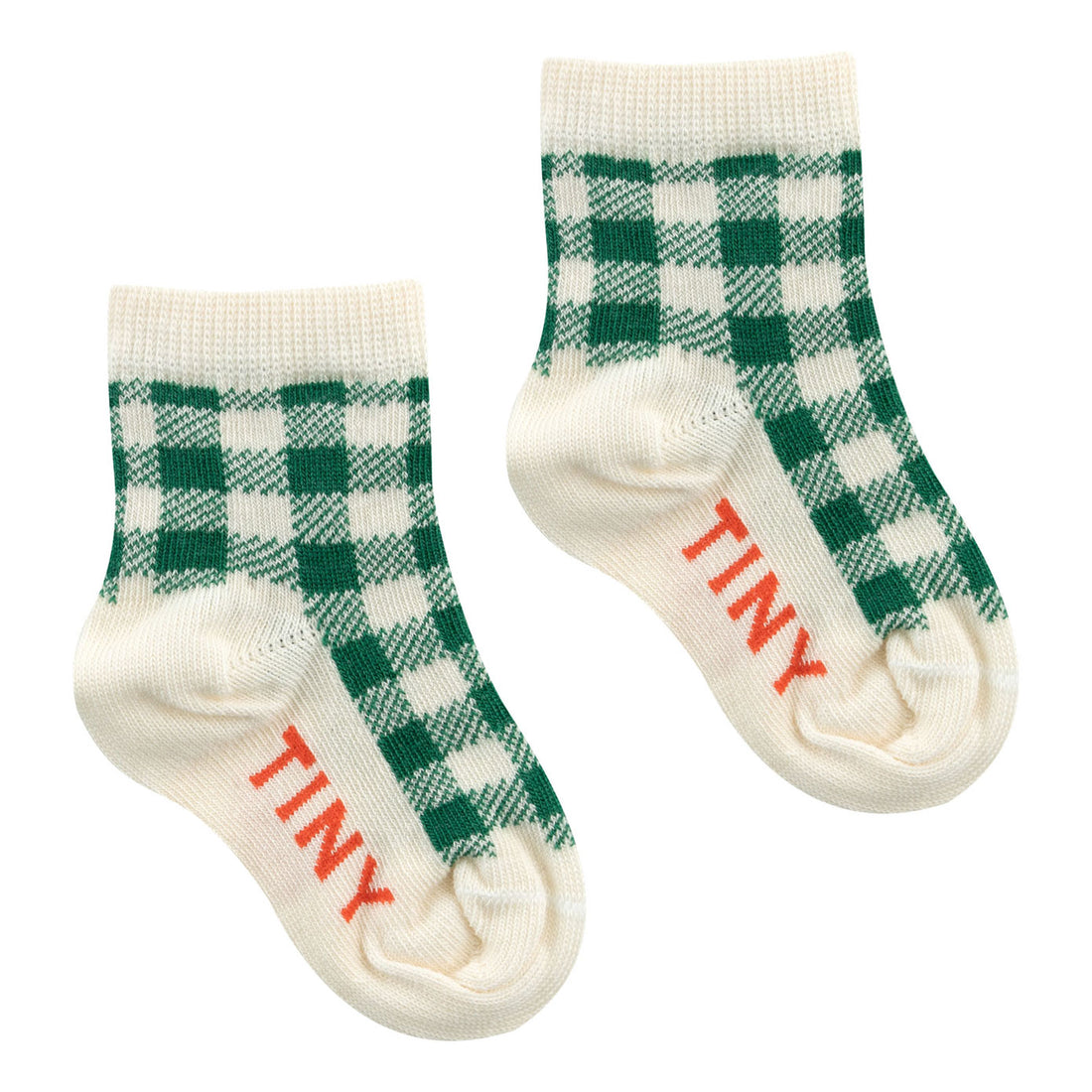 Tiny Cottons Light Cream/Pine Green Check Quarter Socks
