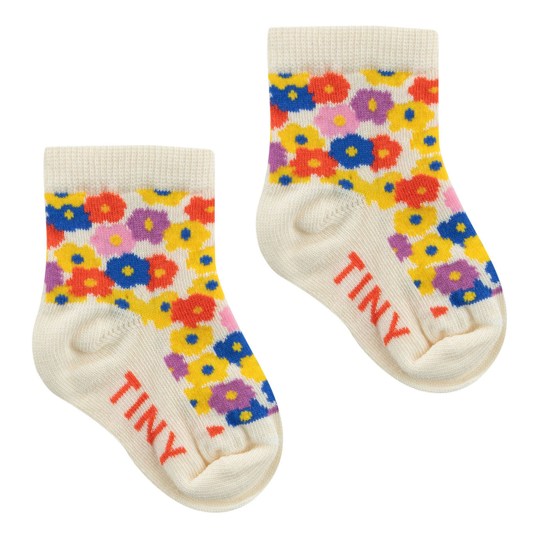 Tiny Cottons Light Cream Flowers Quarter Socks