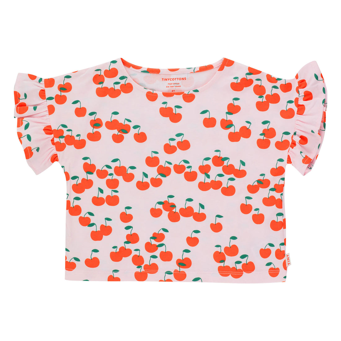 Tiny Cottons Light Pink/Summer Red Cherries Frills Tee
