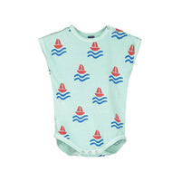Bonmot Dusty Aqua Allover Boats Bodysuit