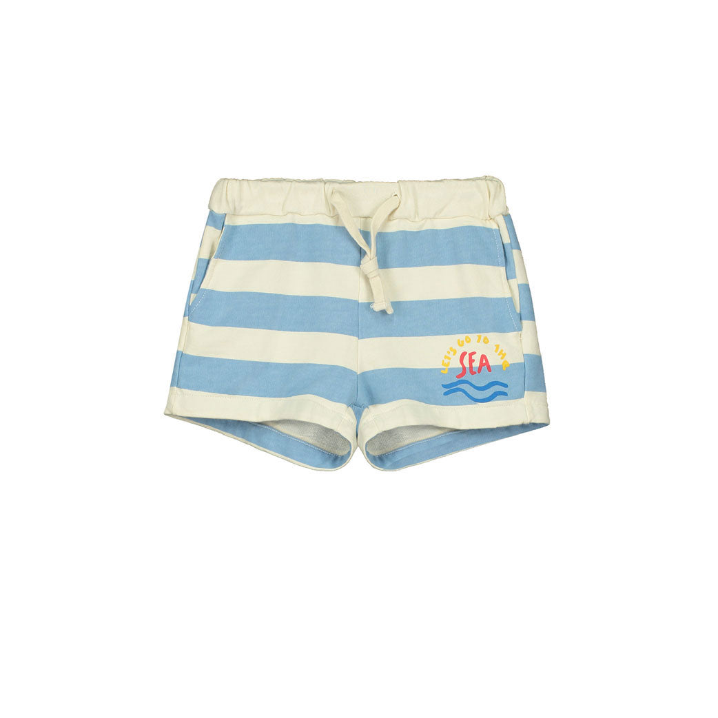 Bonmot Light Blue Allover Stripes Fleece Shorts