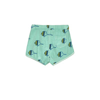 Bonmot Dusty Aqua Allover Fishes Terry Shorts