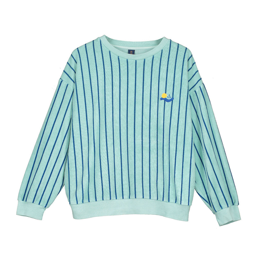 Bonmot Dusty Aqua Terry Stripes Sweatshirt