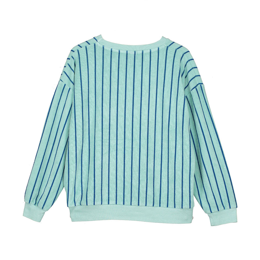 Bonmot Dusty Aqua Terry Stripes Sweatshirt