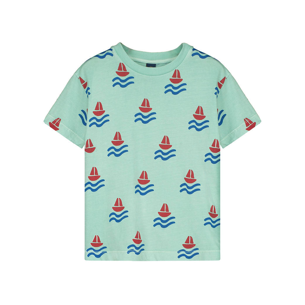 Bonmot Dusty Aqua Allover Boats T-shirt