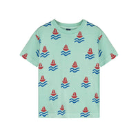 Bonmot Dusty Aqua Allover Boats T-shirt