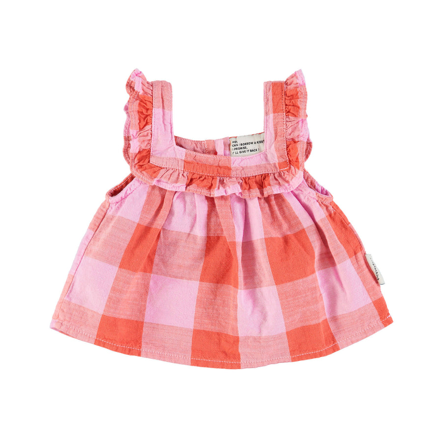 Piupiuchick Lilac Checkered Sleeveless Baby  Blouse