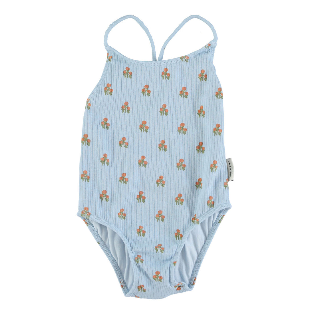Piupiuchick Light Blue Flowers AO Crossed Strap Swimsuit