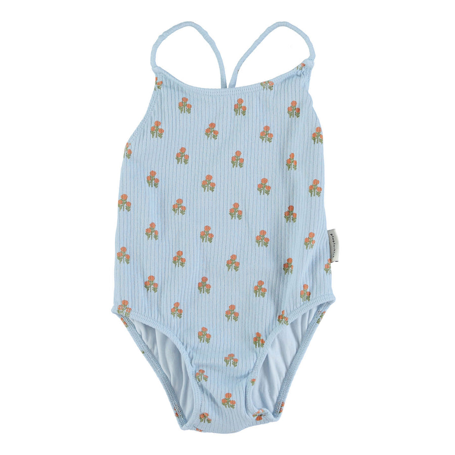 Piupiuchick Light Blue Flowers AO Crossed Strap Swimsuit