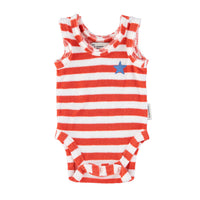 Piupiuchick Red Ecru Stripe Terry Sleeveless Bodysuit