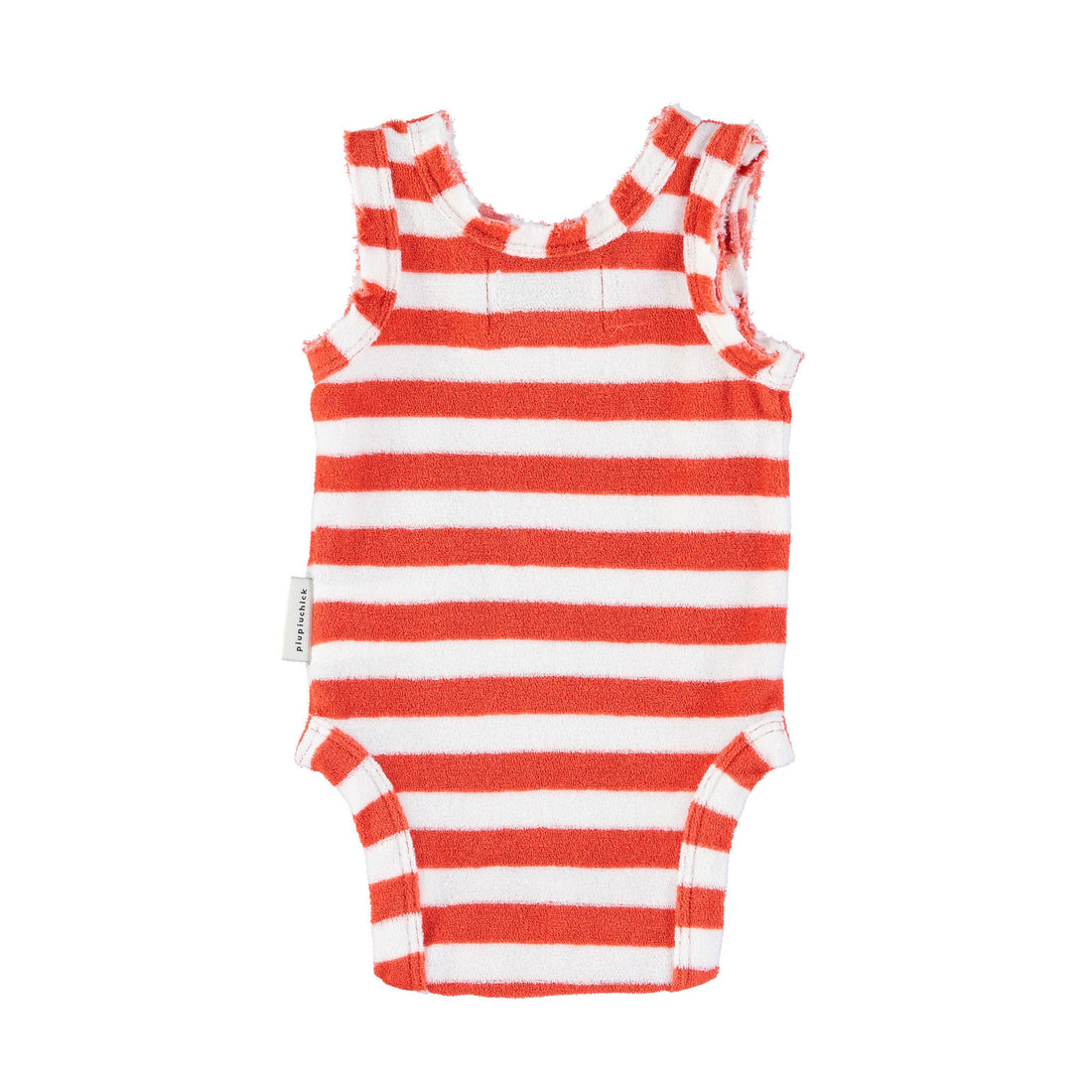 Piupiuchick Red Ecru Stripe Terry Sleeveless Bodysuit
